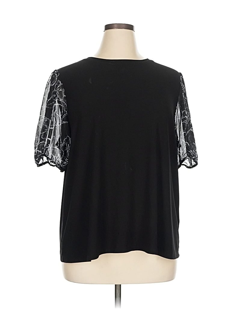 Pre-owned T Tahari Short Sleeve Top Black Crew Neck Tops