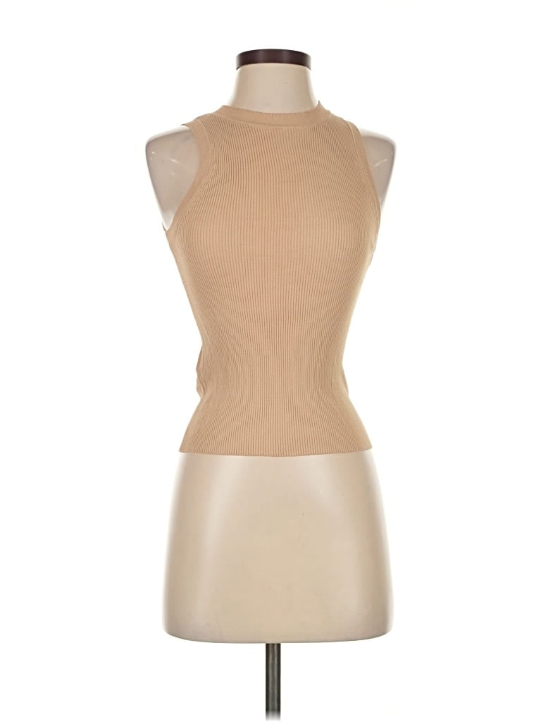 Pre-owned Mng Sleeveless Top Tan Halter Neckline Tops In Brown