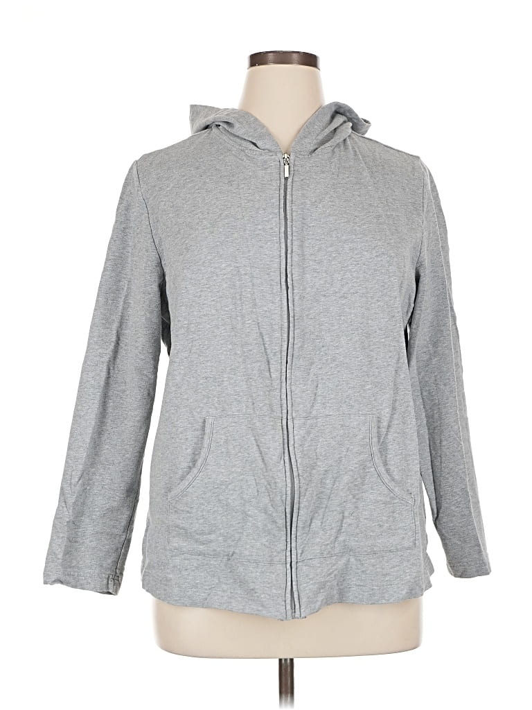 Pre-owned Karen Scott Sport Zip Up Hoodie In Gray