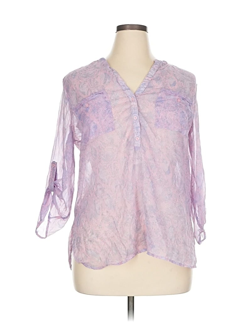 Pre-owned Fred David 3/4 Sleeve Blouse In Purple
