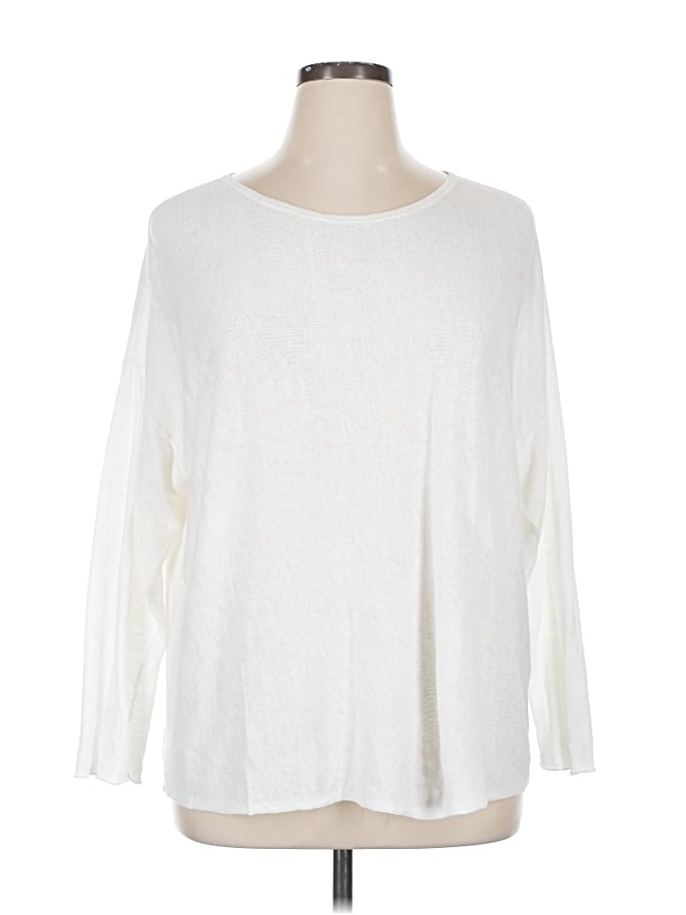 Pre-owned Eileen Fisher Long Sleeve Top Ivory Crew Neck Tops In White