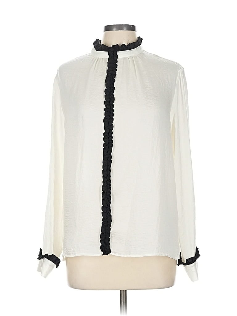 Pre-owned Zara Basic Long Sleeve Blouse In White