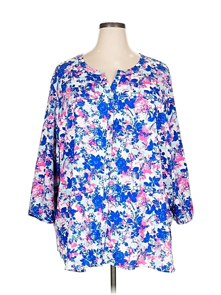 Pre-owned Catherines Long Sleeve Blouse In Blue