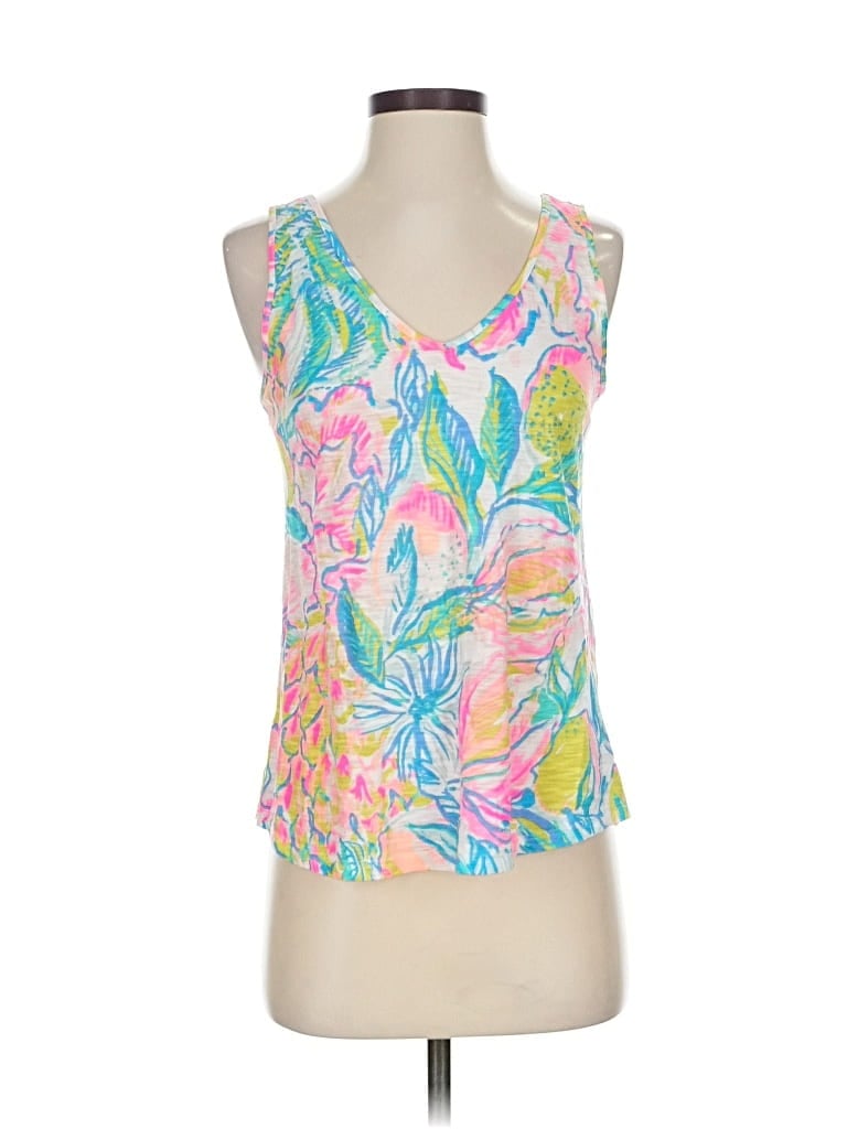 Pre-owned Lilly Pulitzer Tank Top Blue Plunge Neckline Tops