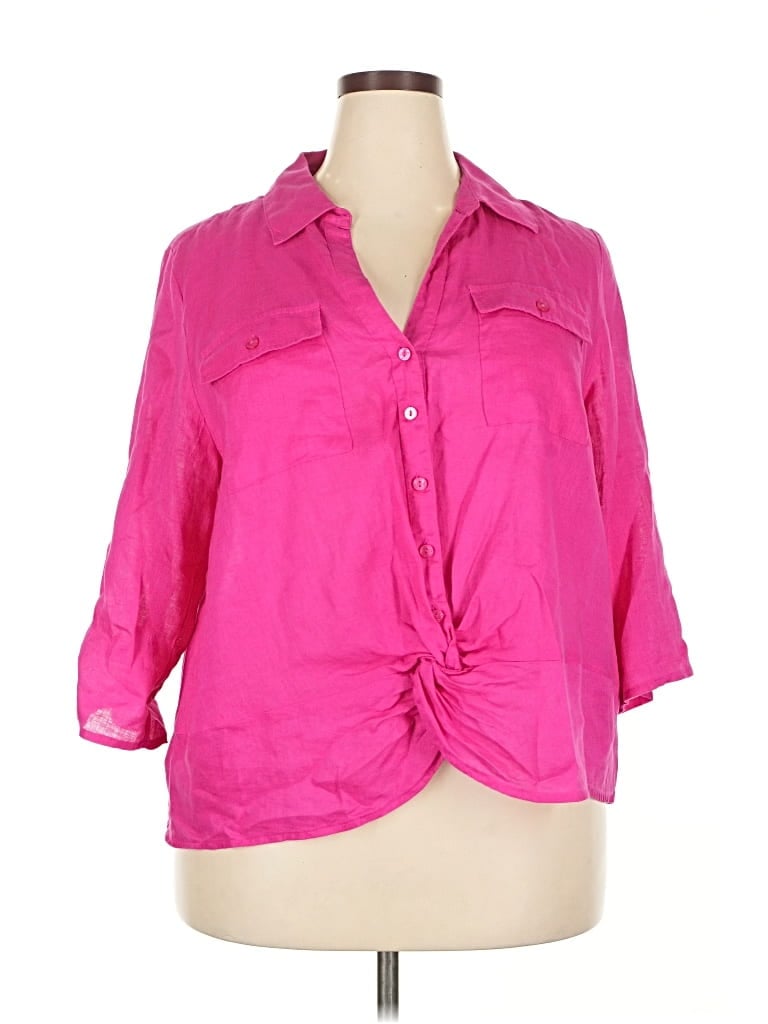 Pre-owned Inc International Concepts 3/4 Sleeve Button Down Shirt In Pink