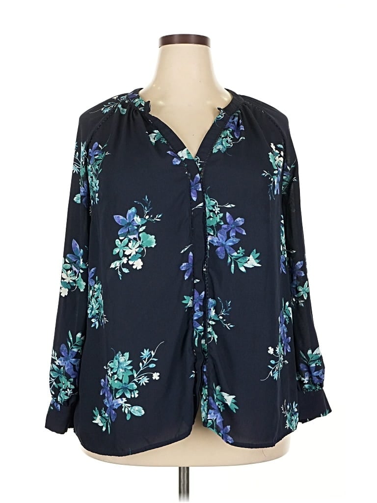 Pre-owned Ava & Viv 3/4 Sleeve Blouse In Blue