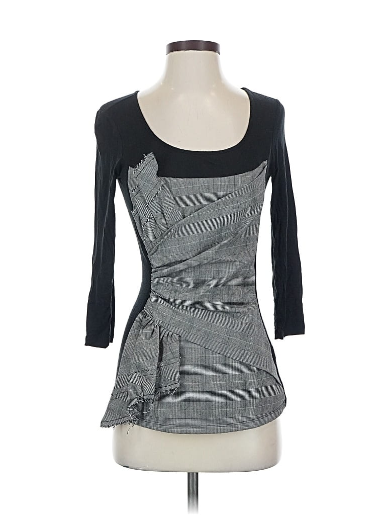 Pre-owned One September 3/4 Sleeve Top Gray Square Neckline Tops