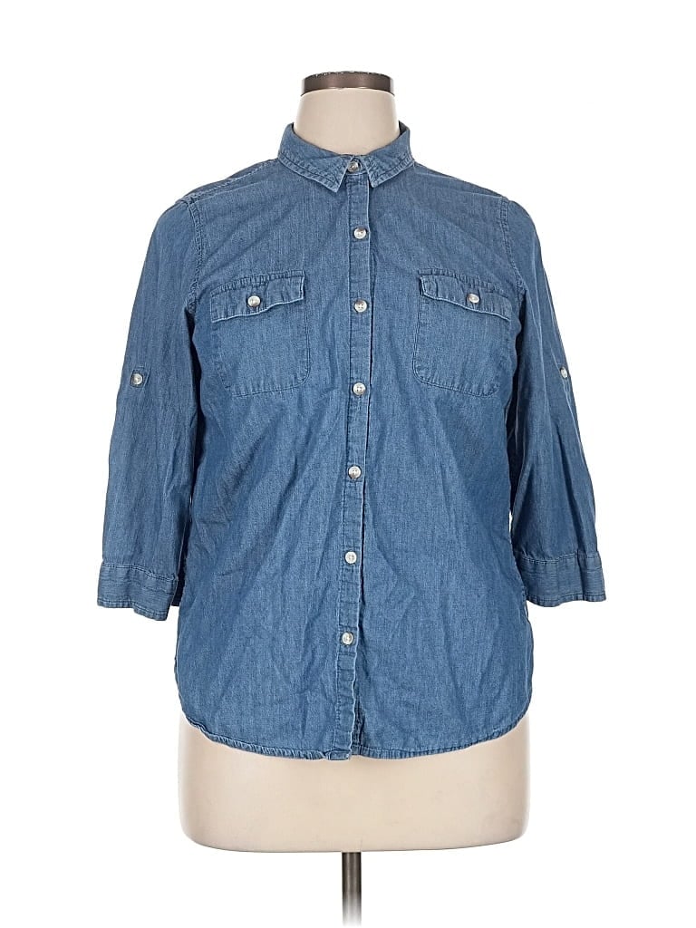 Pre-owned Croft & Barrow 3/4 Sleeve Button Down Shirt In Blue