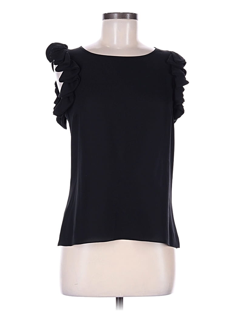 Pre-owned Michael Kors Collection Sleeveless Silk Top Black Ruffles Neckline Tops