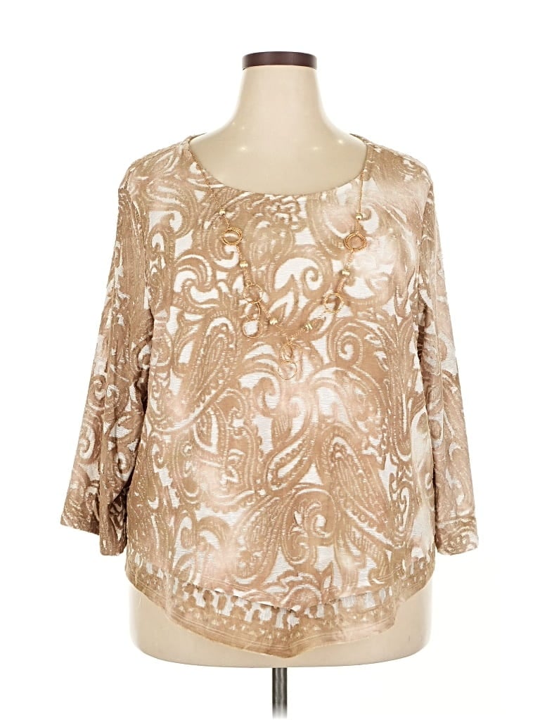 Pre-owned Alfred Dunner 3/4 Sleeve Blouse In Brown