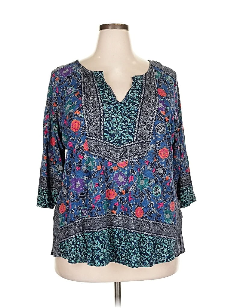 Pre-owned Lucky Brand 3/4 Sleeve Blouse In Blue