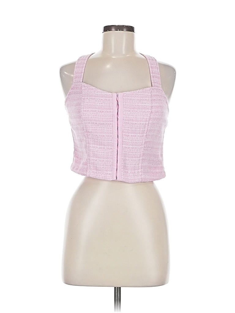 Pre-owned Bb Dakota By Steve Madden Sleeveless Top Pink Tweed Pattern Halter Neckline Tops