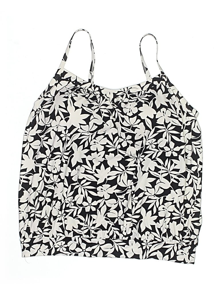 Pre-owned Lands' End Swimsuit Top Ivory Floral Pattern Swimwear In White