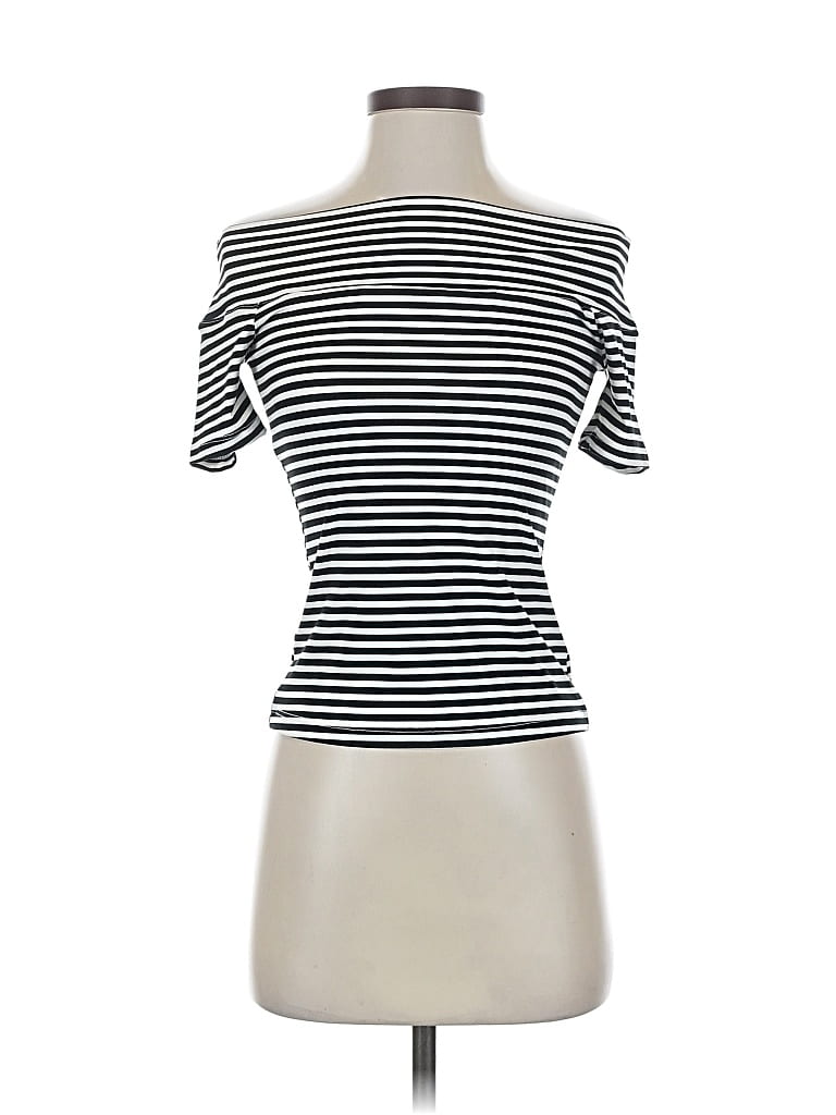 Pre-owned H&m Short Sleeve Top Ivory Cold Shoulder Neckline Tops In White