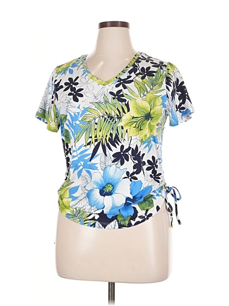 Pre-owned Caribbean Joe Short Sleeve Top Blue Sweetheart Neckline Tops