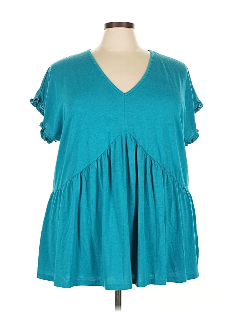 Pre-owned Lane Bryant Short Sleeve Top Teal V Neck Tops In Blue