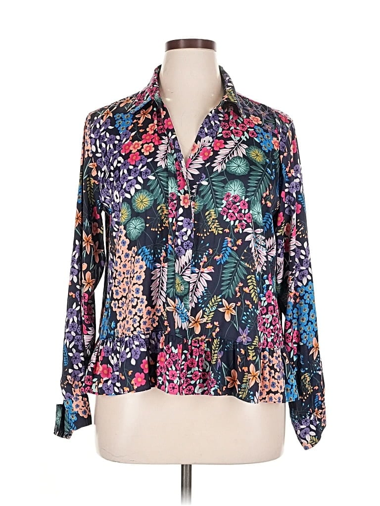 Pre-owned Josie Natori Long Sleeve Blouse In Blue