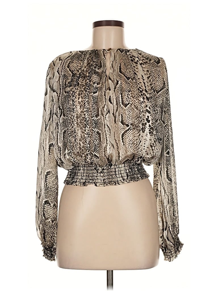 Pre-owned Adrienne Long Sleeve Blouse In Silver