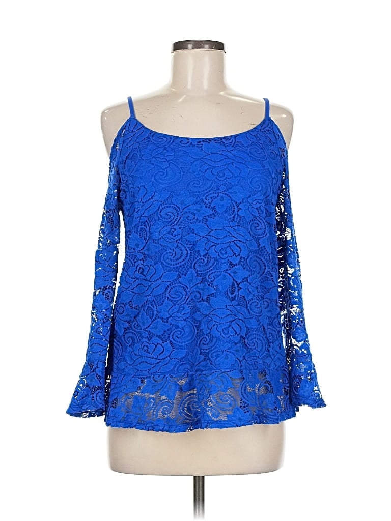 Pre-owned Inc International Concepts 3/4 Sleeve Top Blue Cold Shoulder Neckline Tops