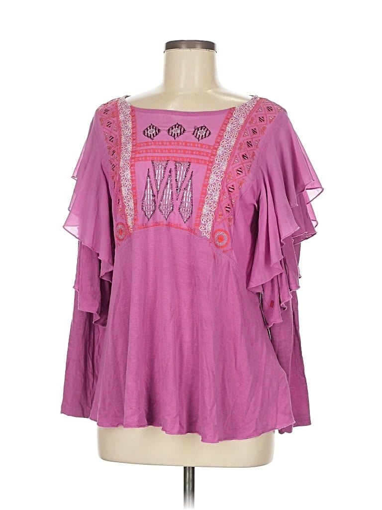 Pre-owned Free People 3/4 Sleeve Blouse In Purple