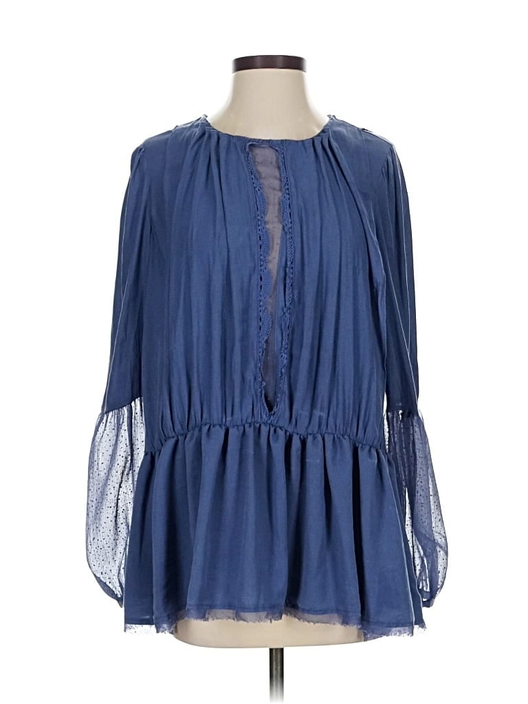 Pre-owned Free People Long Sleeve Blouse In Blue