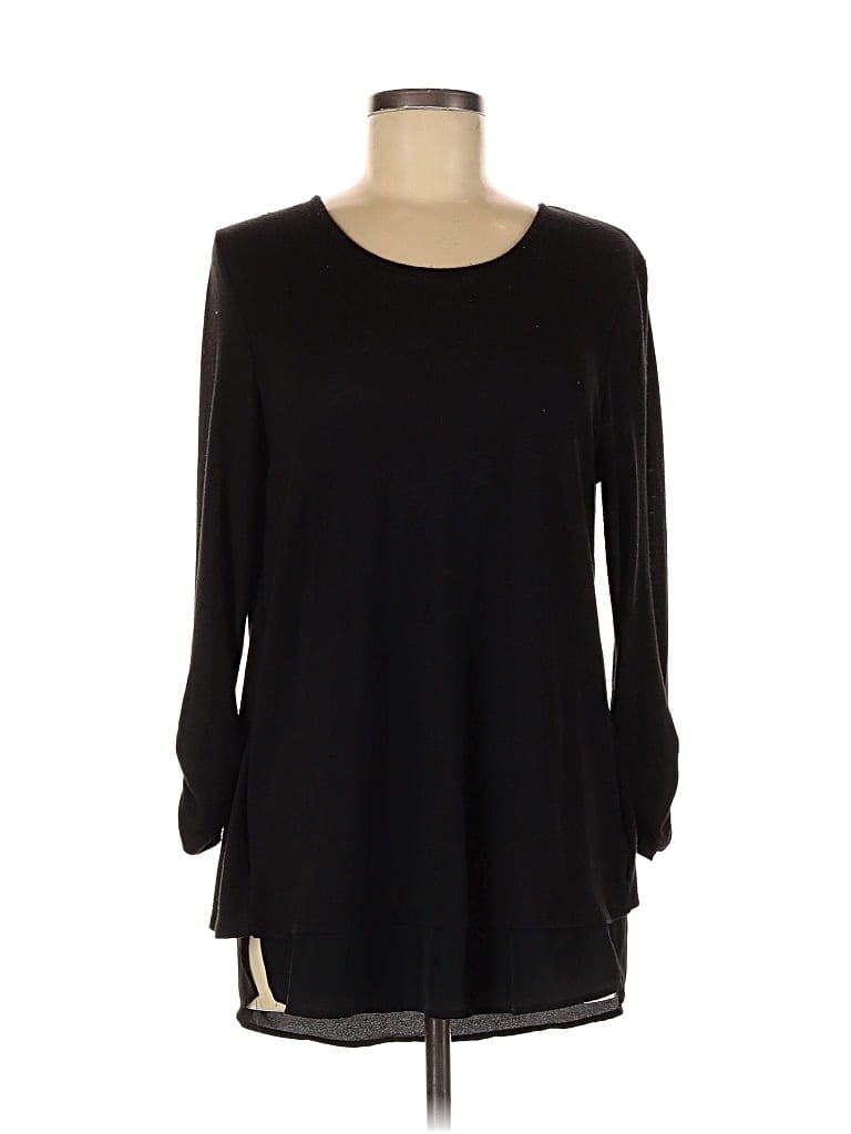 Pre-owned Grace Elements 3/4 Sleeve Top Black Keyhole Neckline Tops