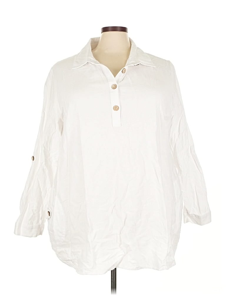 Pre-owned Soft Surroundings 3/4 Sleeve Button Down Shirt In White
