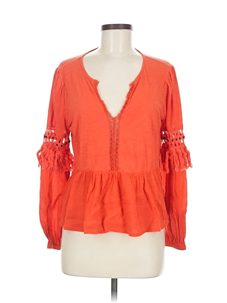Pre-owned Lucky Brand Long Sleeve Blouse In Orange