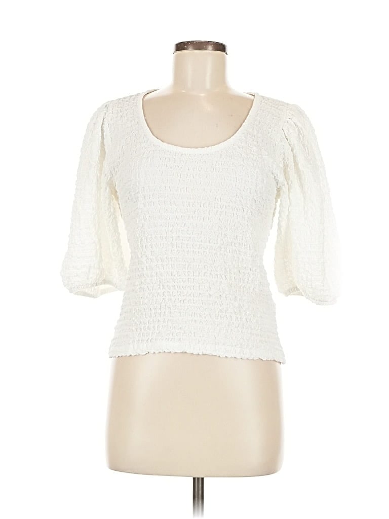 Pre-owned Maeve By Anthropologie 3/4 Sleeve Top Ivory Sweetheart Neckline Tops In White