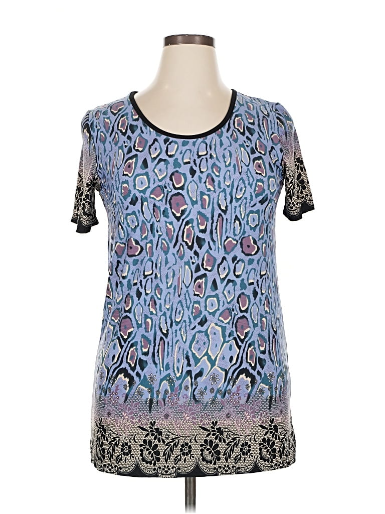 Pre-owned Simply Aster By Firmiana Short Sleeve Blouse In Blue
