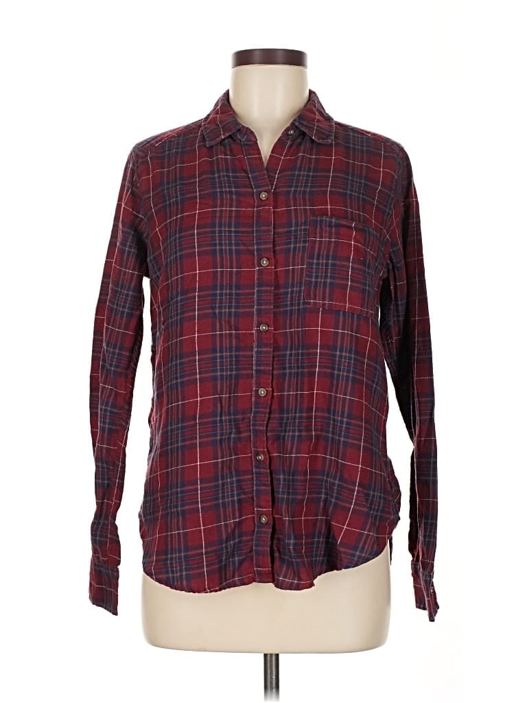 Pre-owned Hollister Long Sleeve Button Down Shirt In Burgundy