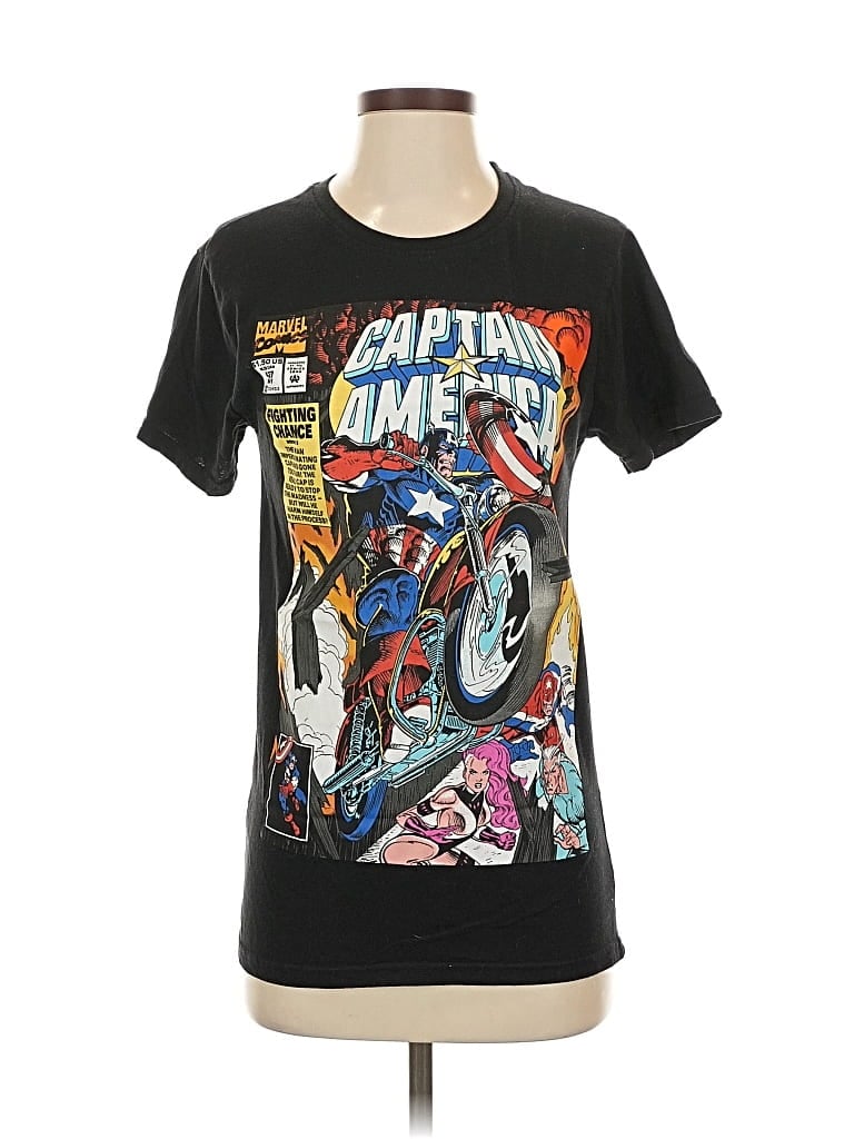 Pre-owned Marvel Short Sleeve Top Black Crew Neck Tops