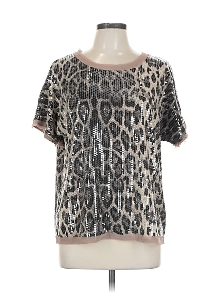 Pre-owned Entro Short Sleeve Top Silver Animal Print Pattern Scoop Neck Tops
