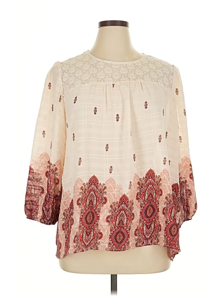 Pre-owned Fig And Flower 3/4 Sleeve Blouse In White