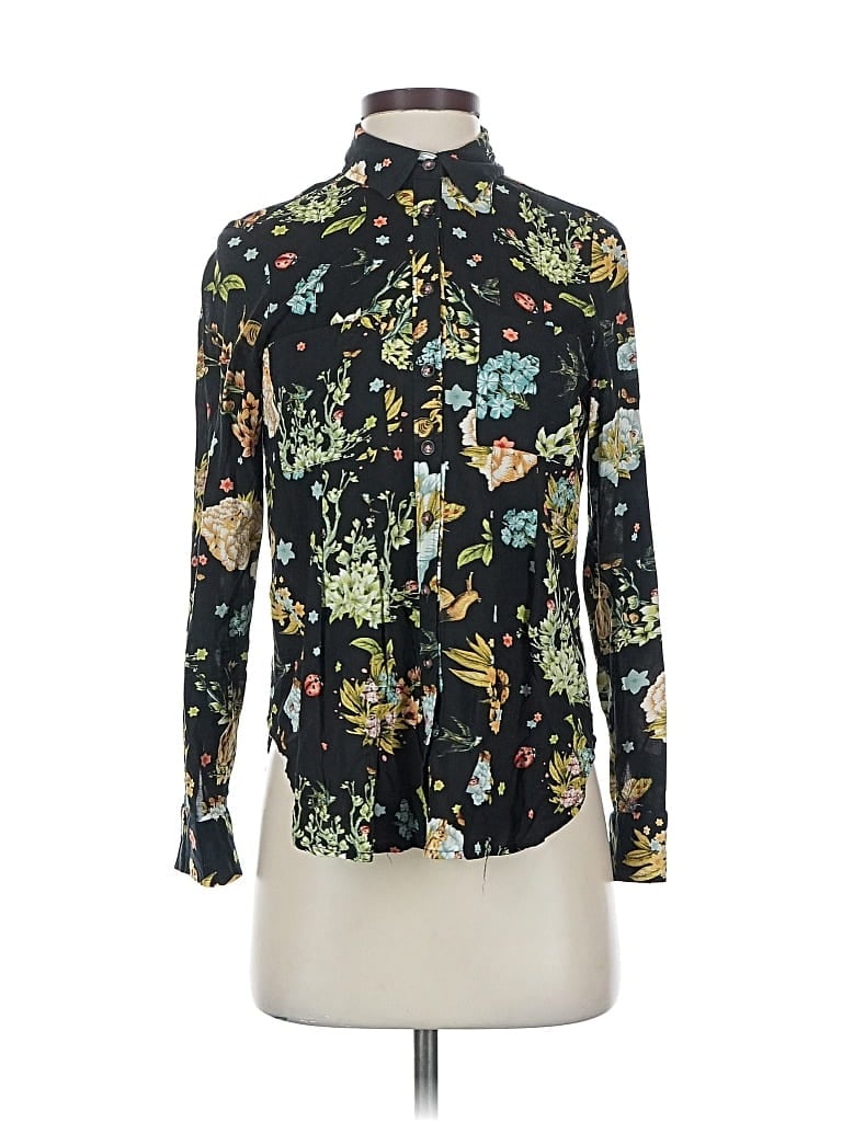 Pre-owned Maeve By Anthropologie Long Sleeve Blouse In Black