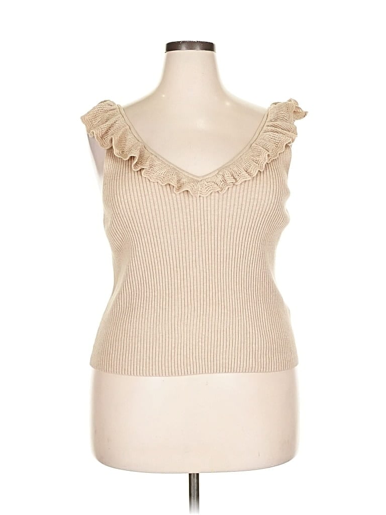 Pre-owned Gap Tank Top Tan Ruffles Neckline Tops In Brown