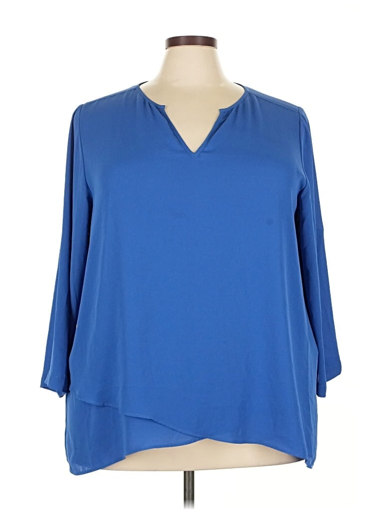 Pre-owned Karen Kane 3/4 Sleeve Blouse In Blue