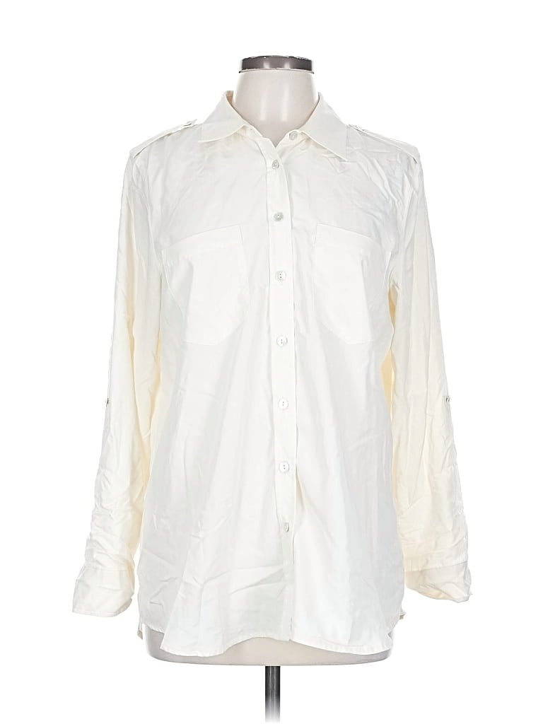 Pre-owned Chico's Long Sleeve Button Down Shirt In White