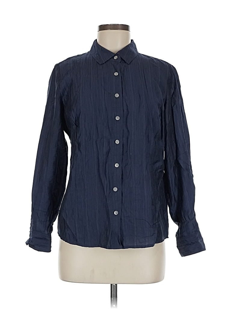 Pre-owned Jjill Long Sleeve Button Down Shirt In Blue
