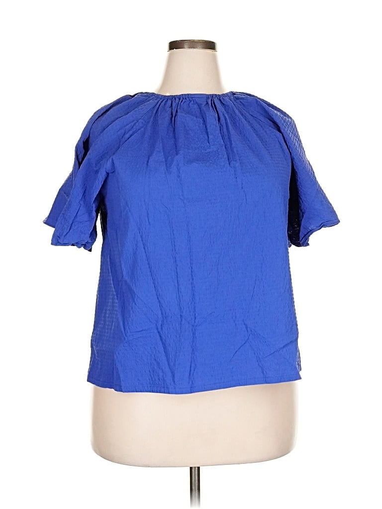Pre-owned A New Day Short Sleeve Blouse In Blue