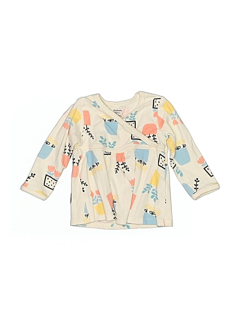 Pre-owned Gerber Babies' 3/4 Sleeve Top Ivory Keyhole Neckline Tops In White