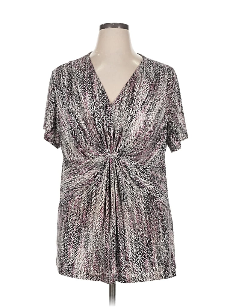 Pre-owned Daisy Fuentes Short Sleeve Blouse In Silver