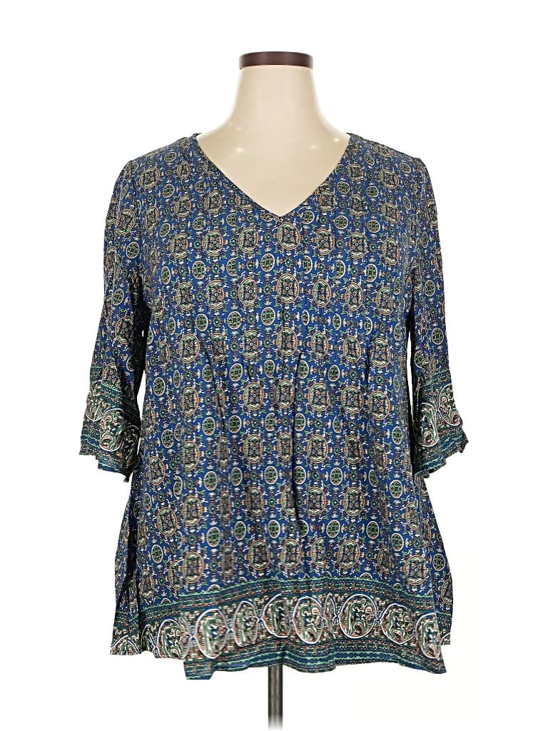 Pre-owned Bloomchic 3/4 Sleeve Blouse In Blue
