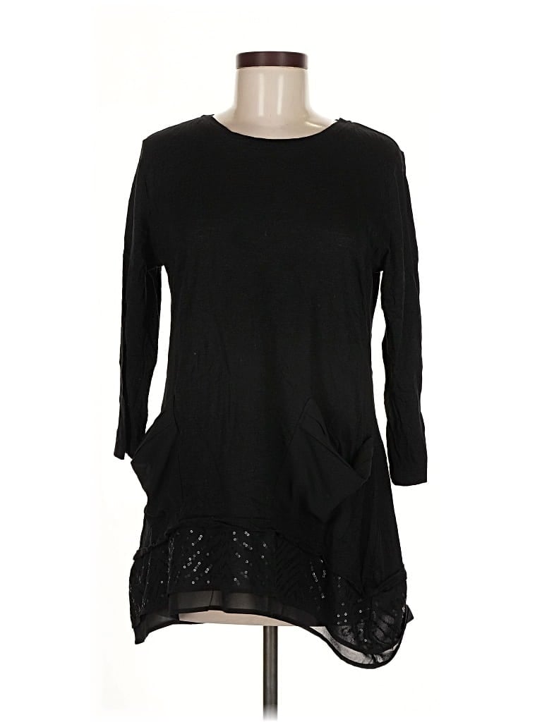 Pre-owned Logo By Lori Goldstein 3/4 Sleeve Top Black Keyhole Neckline Tops