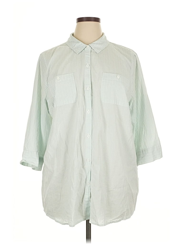 Pre-owned Croft & Barrow 3/4 Sleeve Button Down Shirt In Green