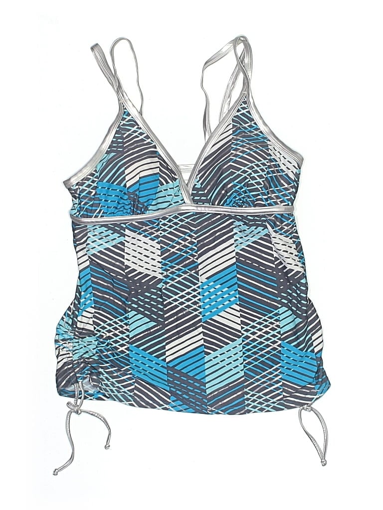 Pre-owned Free Country Swimsuit Top Blue Chevron/herringbone Pattern Swimwear