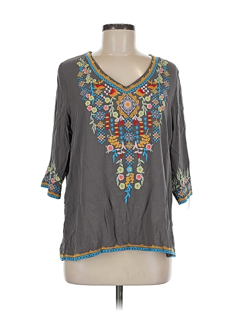 Pre-owned Unbranded 3/4 Sleeve Blouse In Gray