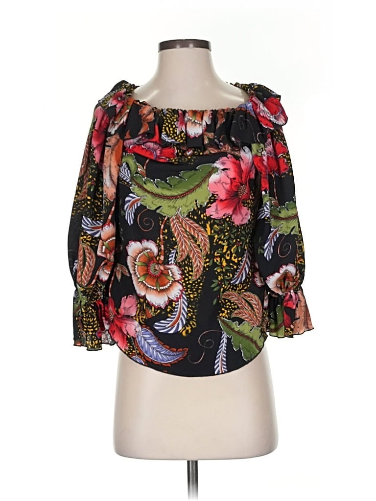 Pre-owned Julian Chang 3/4 Sleeve Blouse In Black