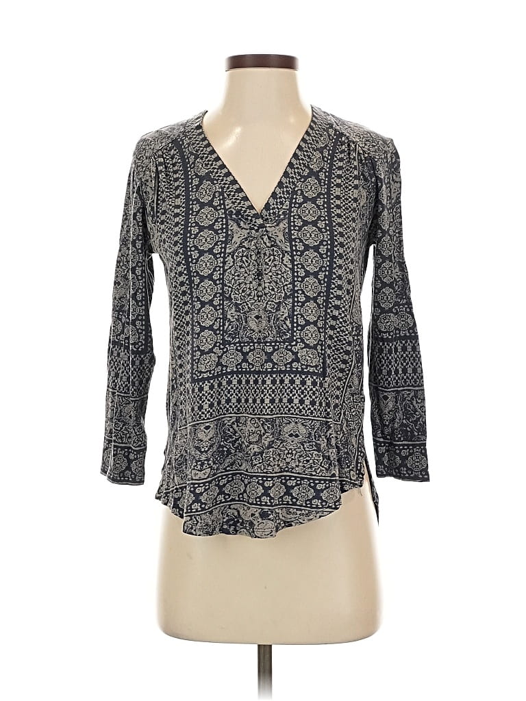 Pre-owned Lucky Brand 3/4 Sleeve Blouse In Gray