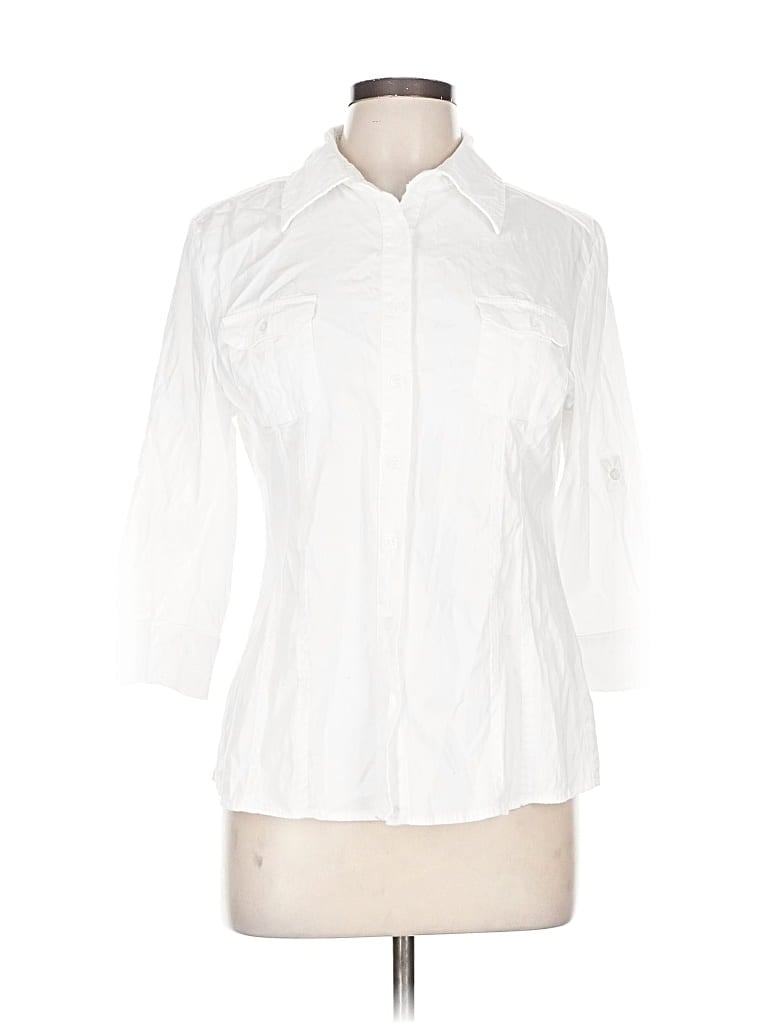 Pre-owned Apt. 9 3/4 Sleeve Button Down Shirt In White